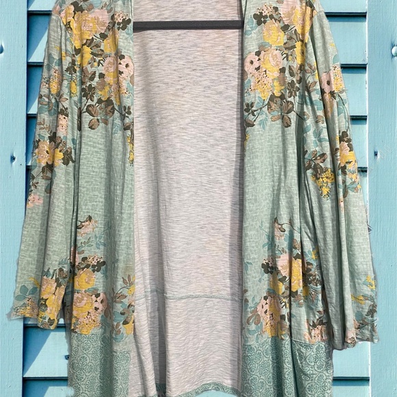 Chico’s floral turquoise cardigan size 3 - Picture 1 of 3